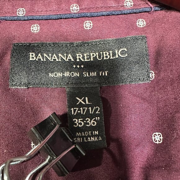 Banana Republic Shirt Men XL Non Iron Slim Fit Purple Print Cotton Button Up - Picture 5 of 8
